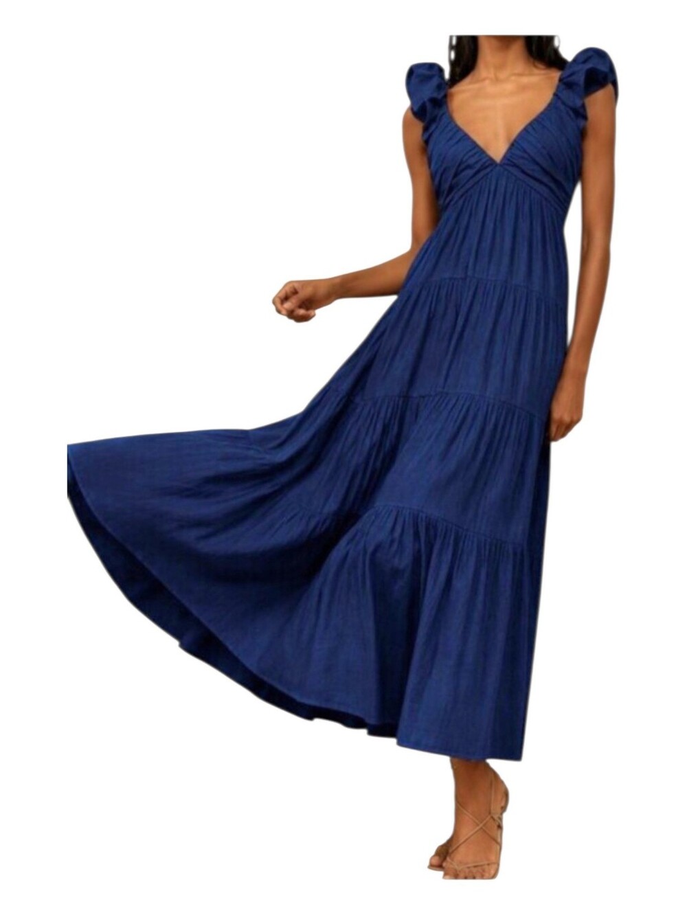 Jason Wu Navy Blue Linen Blend Tiered Maxi Dress M